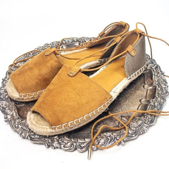 New Apt 9 Espadrille Lace Up Sandals Cognac Tobacco Sz 7M - Picture 1 of 10